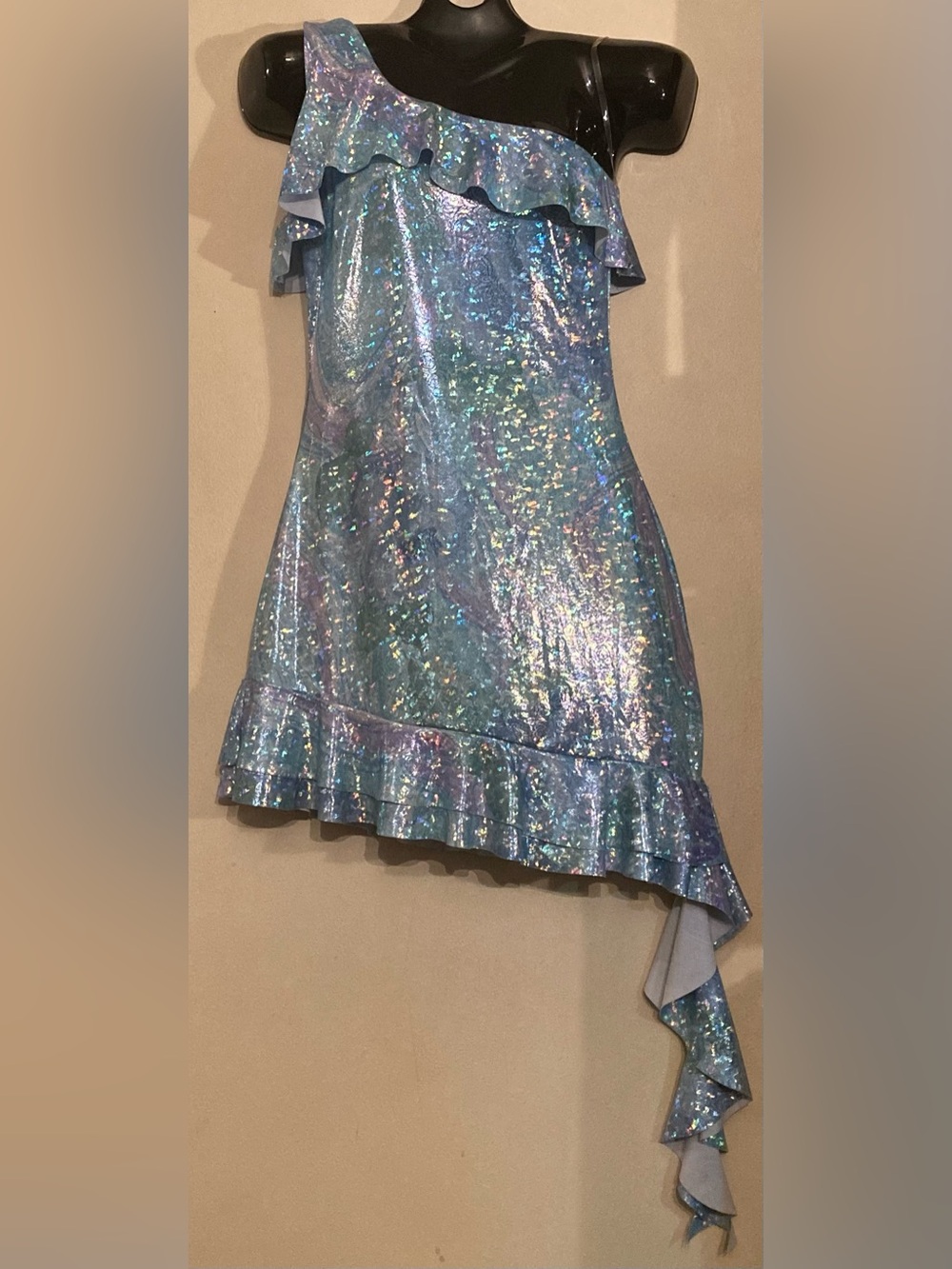 Holographic Mermaid One Shoulder Dress with Tail/Splash Hem